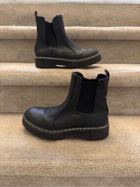 Simply Jules Women's Black Chelsea Lug Booties with Stitch-Trim Sole